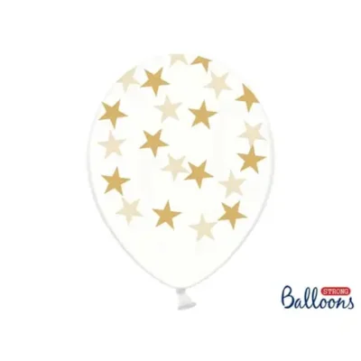 6 Luftballons Transparent Mit Goldenen Sternen (30 Cm)