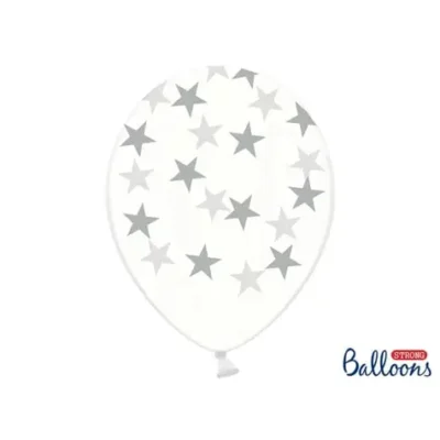 6 Luftballons Transparent Mit Silber Sternen (30 Cm)