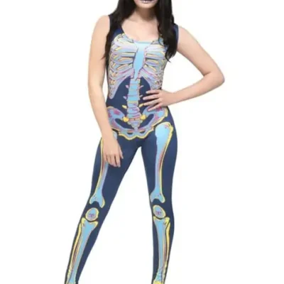 Mehrfarbiges Skelett Fever Kostüm Für Frauen