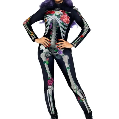 Skelett 3D Kostüm Mit Blumen Für Damen