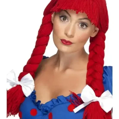 Stoffpuppen Perücke Rot Mit Zöpfen Und Schleife Für Damen